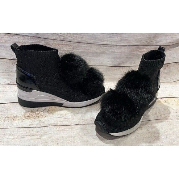 Michael Kors Skyler Pom-Pom Metallic Stretch-Knit Sock Sneaker Size 7 - Picture 6 of 10